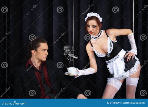 Maid Giving A Cup Of Coffee Stock Image Image Of Businessman