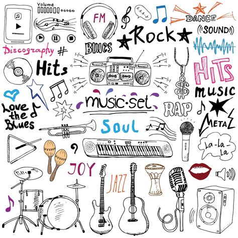 Elementos De Música Conjunto De Iconos De Doodle Boceto Dibujado A Mano