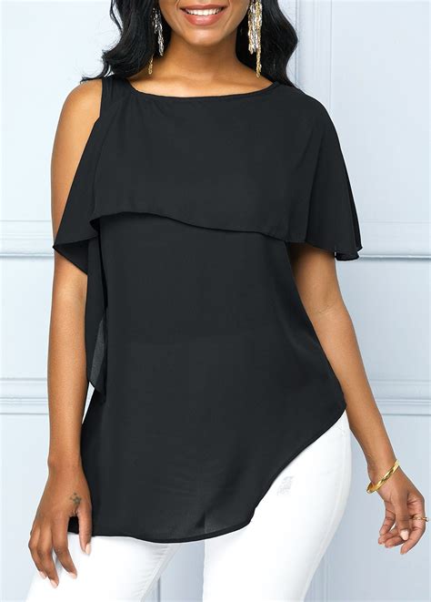 black asymmetric hem one sleeve blouse usd 29 93 trendy tops for women trendy