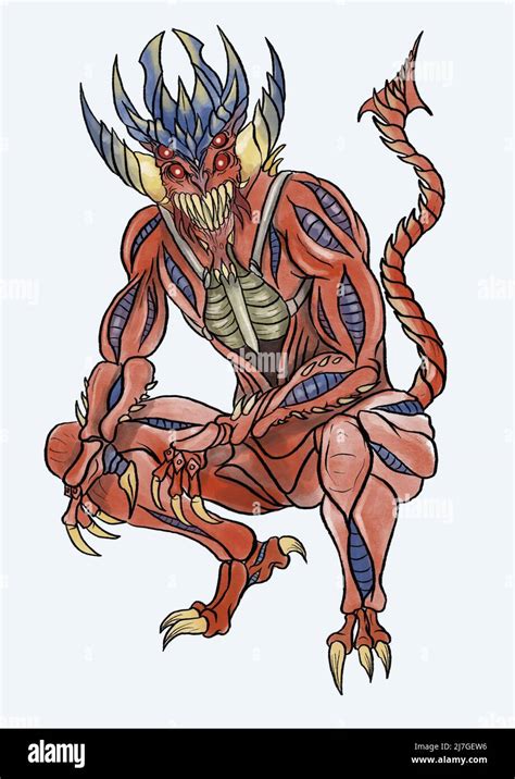 Crouching Demon Hand Drawn Illustration Stock Photo Alamy