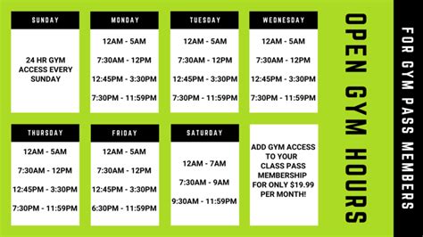 Green Zone Fitness Class Schedule