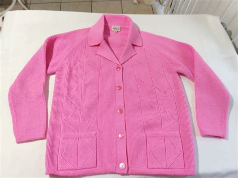 Vintage Abraham And Strauss Pink Sweater Button Up Card Gem