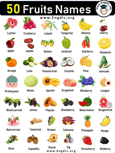 50 Fruit Names List Fruit Names Fruits Name List Fruits Name With