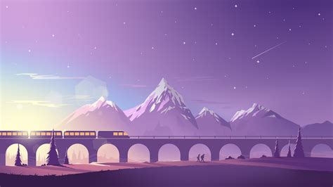 3840x2160 Train Mountains Illustration Minimalistic 4k Hd 4k Wallpapers