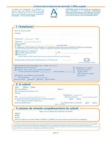 Attestation Employeur Pole Emploi Pdf