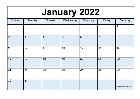 printable january 2022 calendar template pdf word excel
