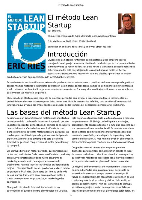 El Método Lean Startup Eric Ries Resumen Studocu
