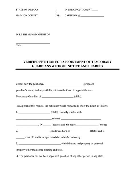 Indiana Temporary Guardianship Forms Fill Online Printable Fillable