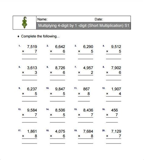 Multiplication and division worksheet template