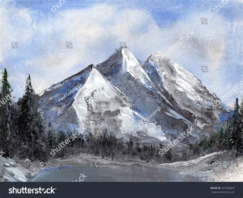 Snowy Mountains Original Art Painting Acrylics Stock Illustration
