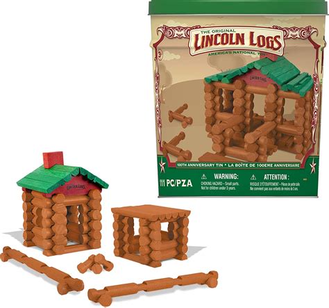 Lincoln Logs 100th Anniversary Tin 111 Pieces Real Wood