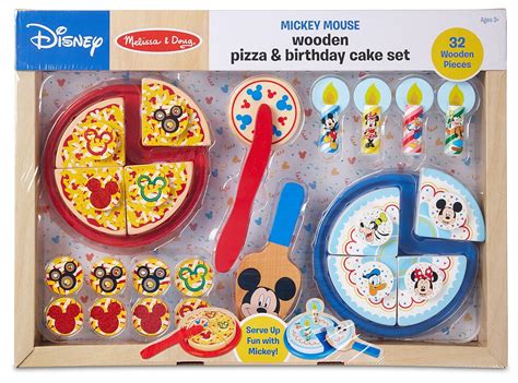 Melissa And Doug Mickey Mouse Wooden Pizza And Birthday Cake Set