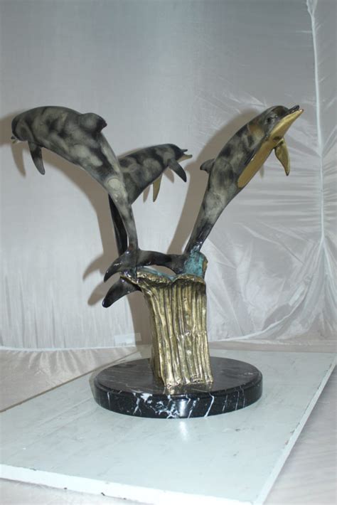 Three Dolphins Table Base Bronze Statue Size 20l X 20w X 21h Nifao