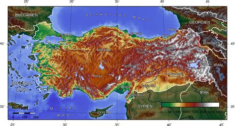Es hat eine fläche von 814.578 km² und eine einwohnerzahl von ca. Landkarte Türkei (Topographische Karte) : Weltkarte.com ...