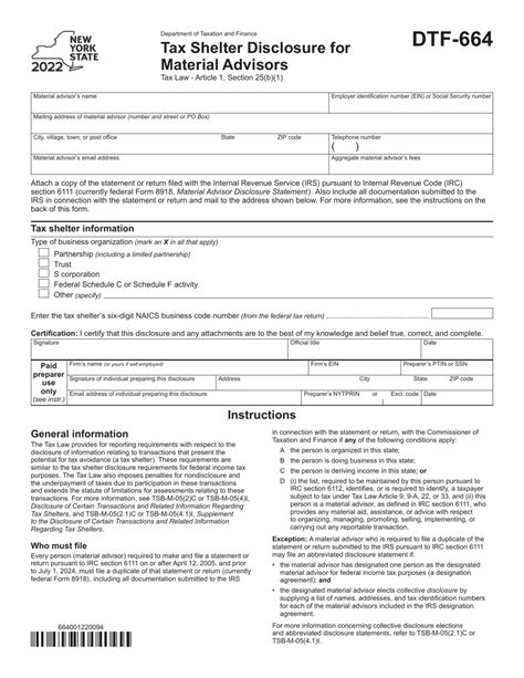 Form Dtf 664 Download Printable Pdf Or Fill Online Tax Shelter