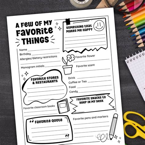 Teacher S Favorite Things Form For The Best Teacher Gifts