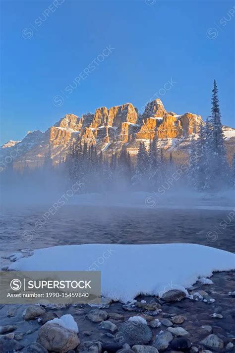 Castle Mountain And The Bow River At Sunrise Castle Junction Banff