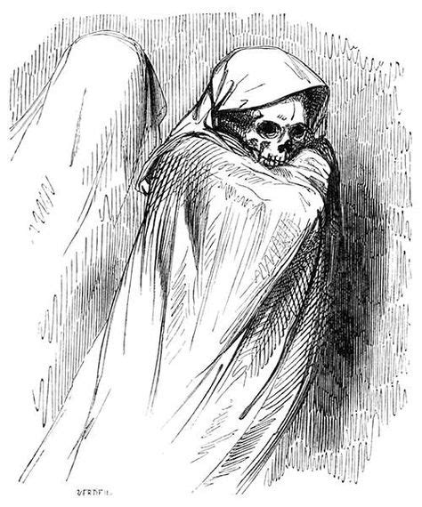 A Skeleton Is Draped In A Hooded Gown Leaving Only Its Skull To Be
