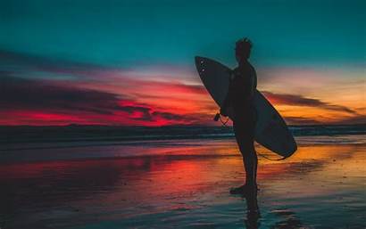 Surfing Surfer Sunset 4k Background Shore Ultra