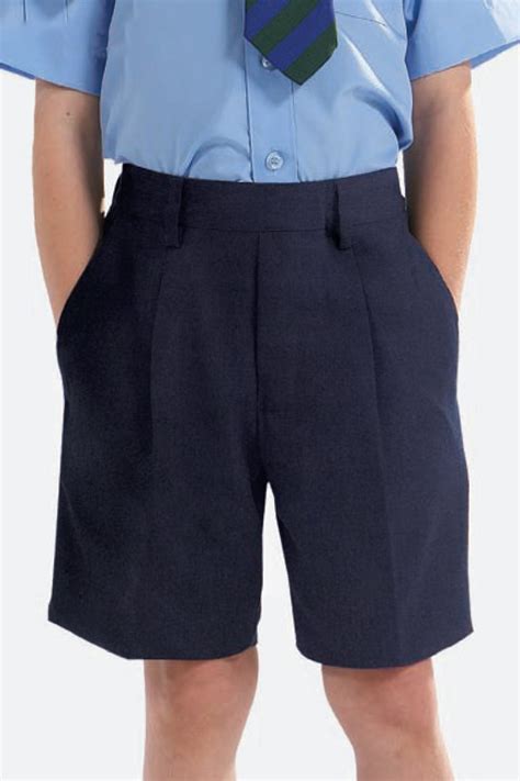 Blue School Shorts Banner Pleated Boys Shorts In Navy Blue School