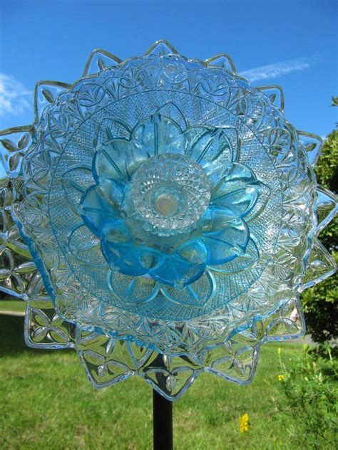 Glass Garden Flower Yard Art Glass Plate Flowers Garden Art Art