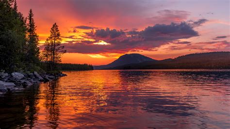 Download 3840x2160 Wallpaper Sunset Lake Shine Body Of Water Nature