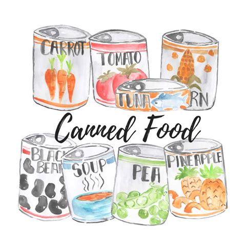 Watercolor Canned Food Clipart Groceries Food Etsy