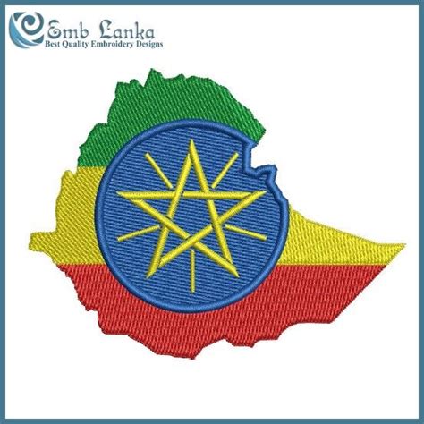 Map Of Ethiopia With Flag Embroidery Design Flag