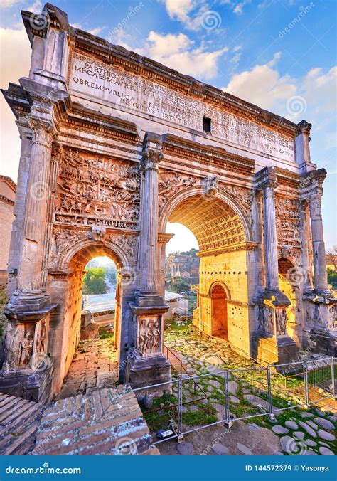 Antique Triumphal Arch In Ancient Rome Roman Forum Italy Stock Image