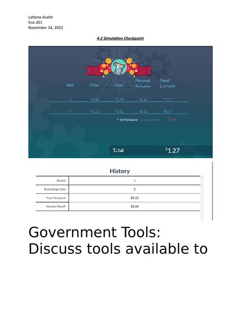 Eco-201 4-2 Simulation Checkpoint Assignment - Eco- November 14, 2022 4