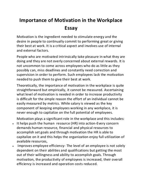 Importance Of Motivation In The Workplace Essay