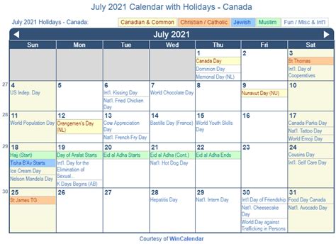 Print Friendly July 2021 Canada Calendar For Printing