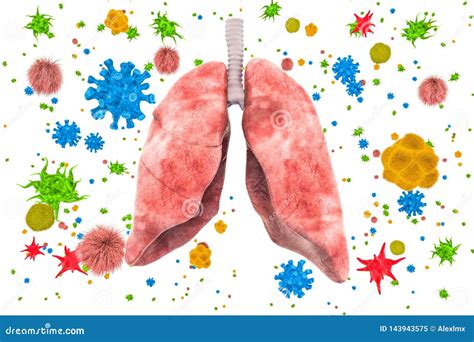 Lungs With Viruses And Bacteria Lungs Disease Infection Concept 3d