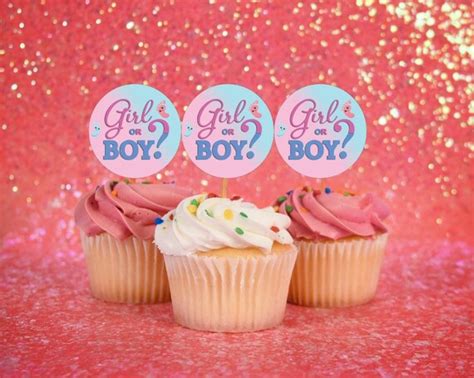 Digital Gender Reveal Cupcake Toppers Printable Cupcake Etsy