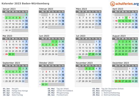 Kalender 2023 Ferien Baden W 252 Rttemberg Feiertage