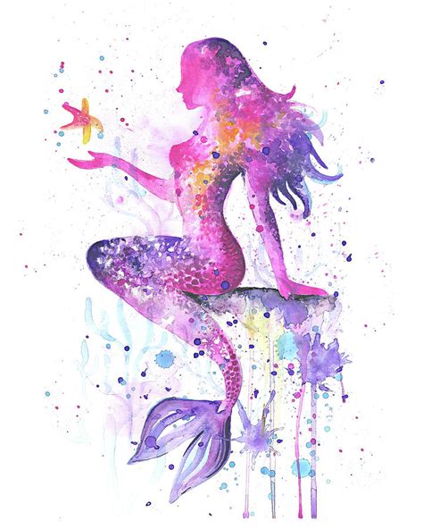 Mermaid Paintings Watercolor