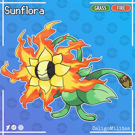 Regional Sunflora Grass Fire Type Pokemon Fakemon Rfakemon