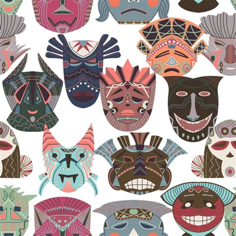 Seamless Pattern With Tribal African Masks — Stock Vector © Ghouliirina