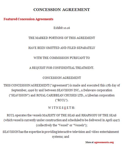 concession agreement sample concession agreement template