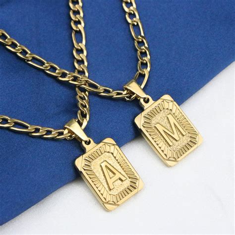 A Z Initial Necklaces For Women Men Square Letter Pendant Personalized Handmade 26 Alphabets