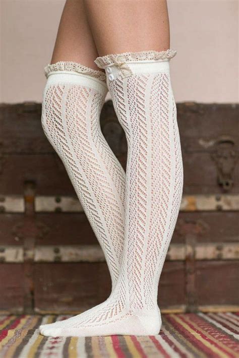 White Thigh High Boot Socks With Lace Trim 10 30 Cute Meta Filter Color White Retro Lace