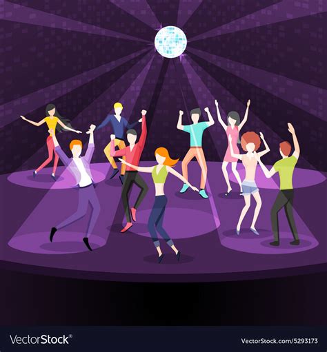 People Dancing In Nightclub Dance Floor Flat Vector Image