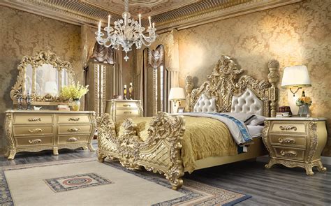 5 Pieces Homey Design Hd 1801 Rococo Antique Gold Bedroom Set Usa