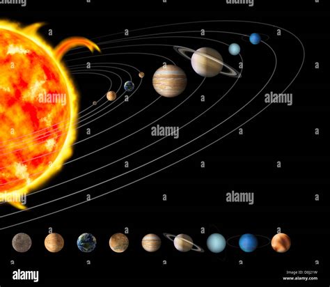 Digital Illustration Of The Sun And Nine Planets Of Our Solar System