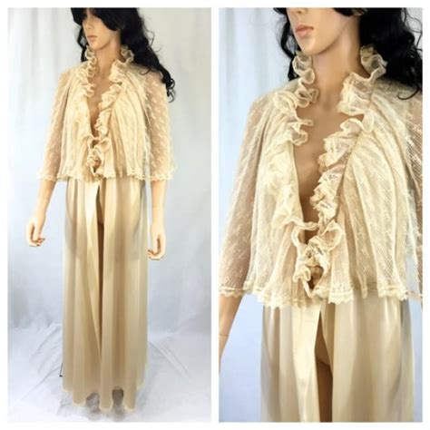 Vintage Ivory Vanity Fair Lace Nightgown Robe S Off White Bridal