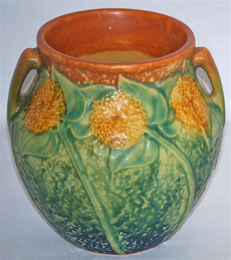 Roseville Pottery Sunflower Handled Vase From Just Art Pottery Pottery Art Roseville Pottery