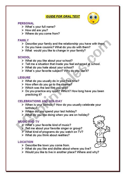 Guide For Oral Test Esl Worksheet By Sumerce