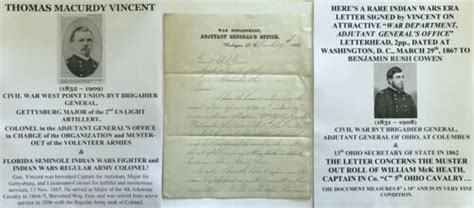 Seminole Indiancivil War Gettysburg General Colonel Letter Signed 5t