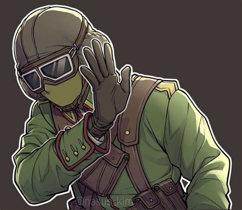 A Drawing Of A Soldier Wearing Goggles And Holding His Hand Up To His Face