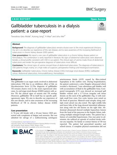 Pdf Gallbladder Tuberculosis In A Dialysis Patient A Case Report